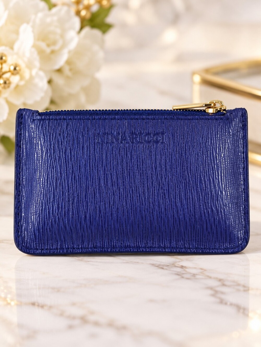 Nina Ricci Paris Vintage Blue Leather Coin Purse Zip Card Wallet Made in Italy